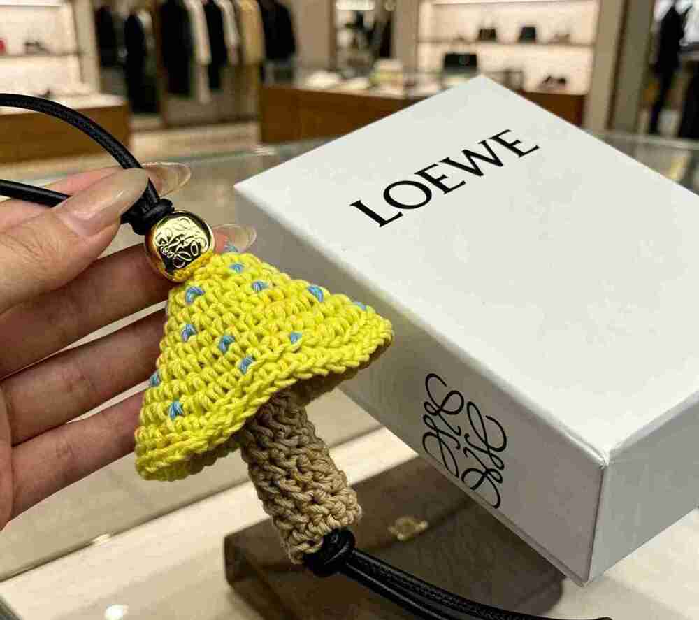 Loewe Inspired Knit Mushroom Bag Charm Crochet Handmade Pendant - Picture 5 of 5